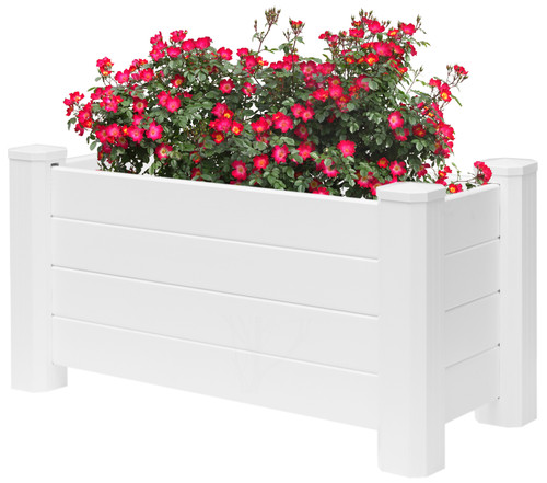 White Vinyl Traditional Fence Design Garden Bed Elevated Screwless Raised Planter Box