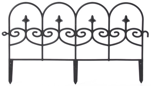 Vinyl Wrought Iron- Look Garden Ornamental Edging, Lawn Picket Fence Landscape Panel Border, Flower Bed Barrier