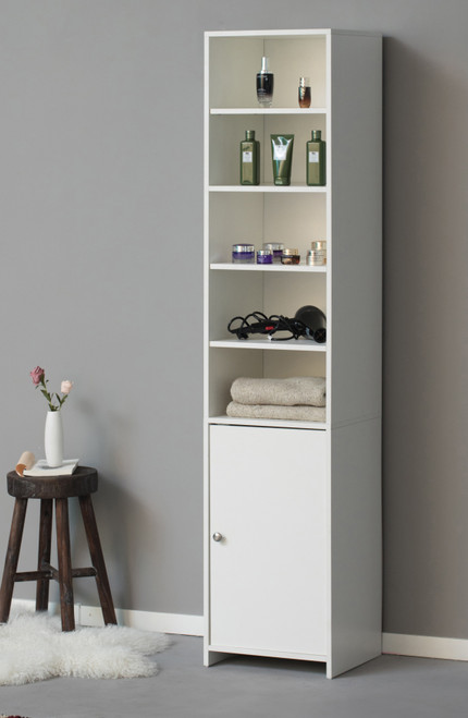 Bathroom Freestanding Storage Cabinet with Two Tier Open Shelves, Tall Slim  Cabinet with Door and Drawer, 15.75'' (White with Drawer) Free Standing  Linen Tower