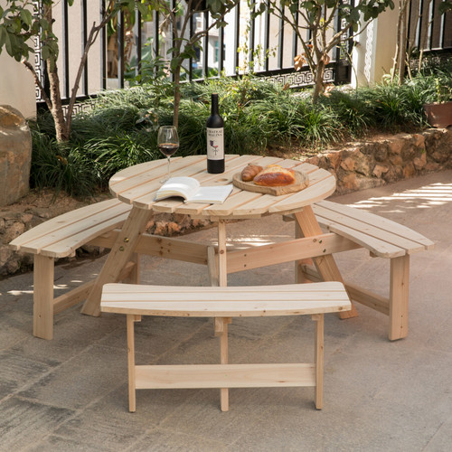 wooden garden table and parasol