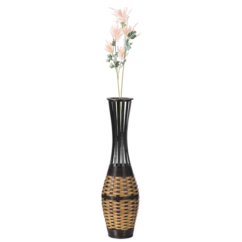 Elegant Antique 34-inch-tall Trumpet Style Floor Vase - Versatile Entryway or Living Room, or Bedroom Decor with Decorative Bamboo Rope Accent - Rich Brown Finish – Modern Statement Vase