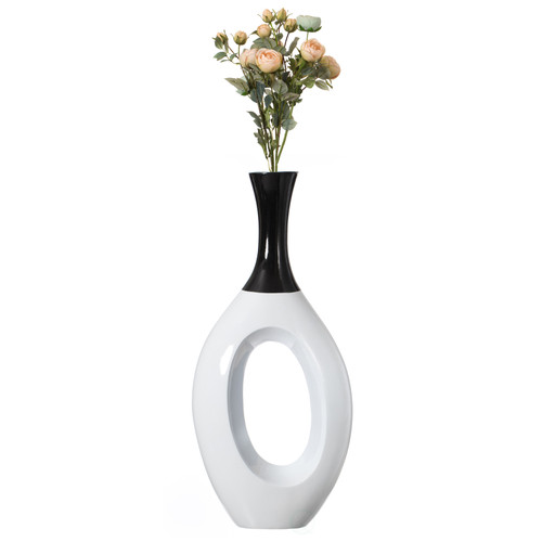 Contemporary Decorative White Floor Flower Vase with Black Neck, for Living Room, Entryway or Dining Room, 36 Inch