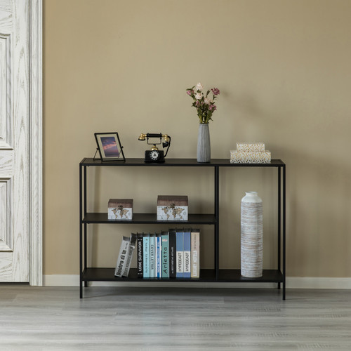 Modern Display Metal Console Table with Open Shelfs, for Dining, Entryway and Hallway, Black