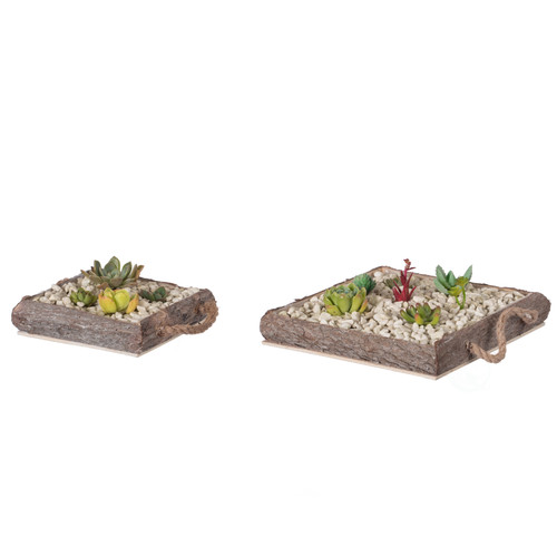 Indoor and Outdoor Set of 2 Brown Vintage Bark Square Wooden Mini Flowerpot Planter Indoor and Outdoor Set of 2 Brown Vintage Bark Square Wooden Mini Flowerpot Planter