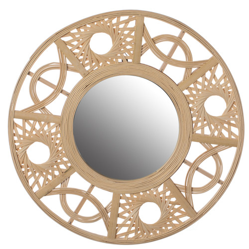 Creative Bamboo Hanging Wall Mirror Round Shape, Natural for Living Room, Dining Room or Playroom