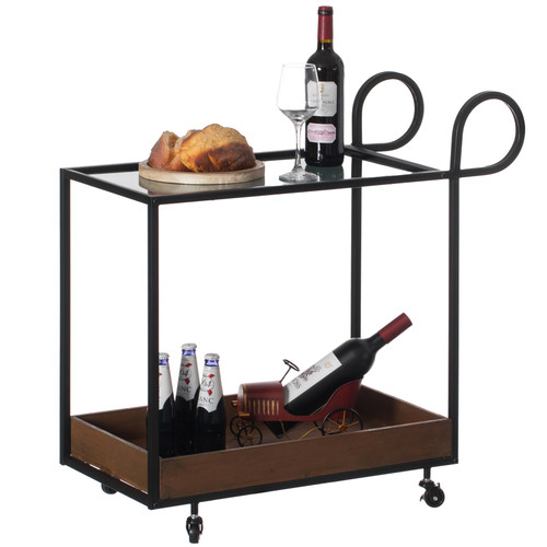 Metal Wine Bar Serving Cart with Rolling Wheels and Handles for Dining, Living room or Entryway