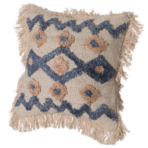 Deerlux 16 Handwoven Cotton Throw Pillow Cover with Large White Tufted Diamond Pattern and Tassel Corners, White