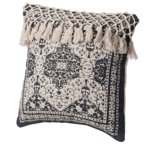 16" Handwoven Cotton Throw Pillow Cover with Traditional Pattern and Tasseled Top