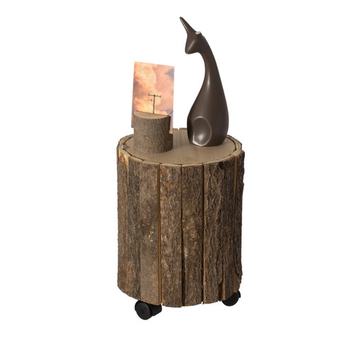 Accent Decorative Natural Wooden Stump Stool With Wheels for Indoor and Outdoor
