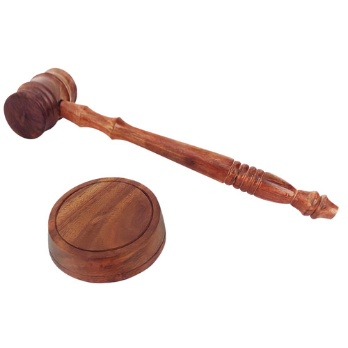 Wooden Decorative Brown Gavel Hammer with Wood Base Block for Lawyers, Judges, and Courts