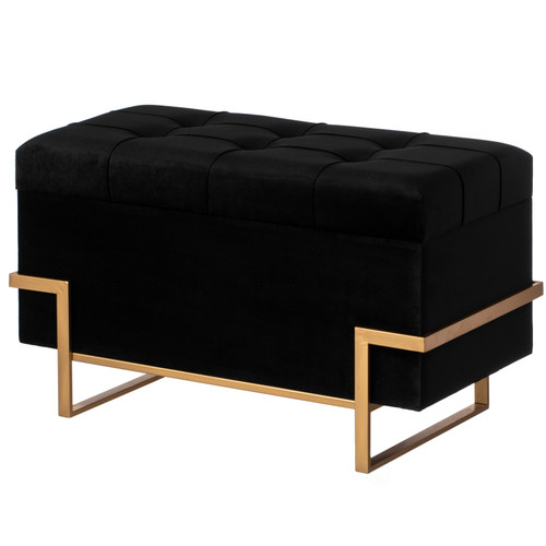 Rectangle Velvet Storage Ottoman Stool Box with Abstract Golden Legs, Decorative Sitting Bench for Living Room Home Decor with Unique Base Support