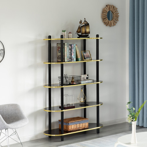 Fabulaxe Industrial 5 Shelf Wood and Metal Etagere Rustic Bookcase Free  Standing Bookshelf