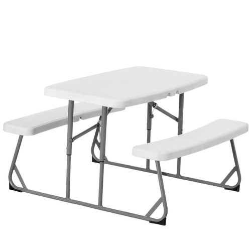 Foldable White Kids Picnic Table Bench Outdoor Portable Childrens Backyard Table, Crafting, Dining, and Playtime Patio Table