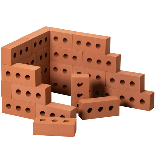 Construction Stacking Building Red Brick Block, Rectangle Foam Kids Pretend Play Creativity Toy, 25 Pack