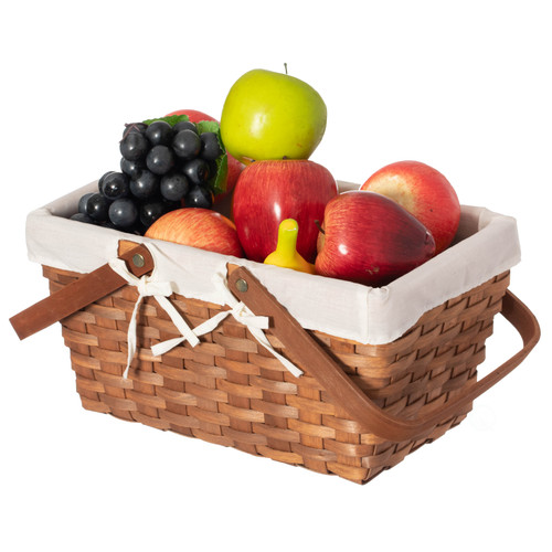 Double Handle Woodchip Basket with Liner - Perfect as Toy Organizer, Storing Fresh Fruits or Safeguarding Your Must-Have Beach Essentials for Unforgettable Holidays or Picnic Parties