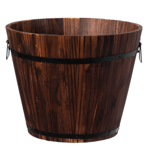 Rustic Wooden Whiskey Barrel Planter with Durable Medal Handles and Drainage Holes - Perfect for Indoor and Outdoor Plants, Herbs, and Vegetables