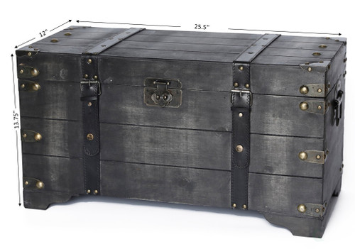 Vintiquewise Qi003627l Vintage Style Gray Wooden Storage Trunk