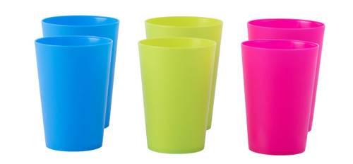 Plastic Reusable Cups 7 OZ Set of 6 (2 Red, 2 Green, 2 Blue)