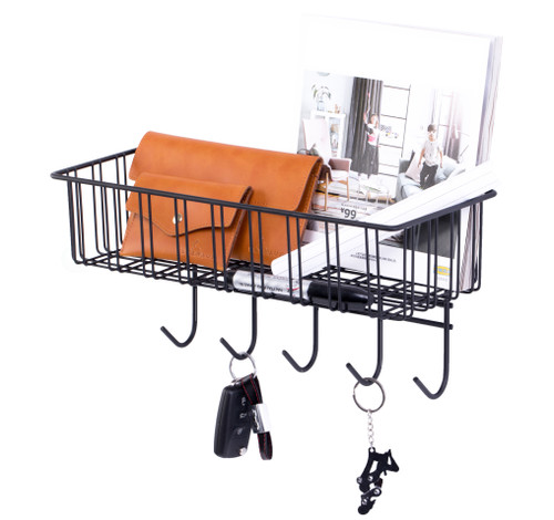Metal Wall Mounted Entryway Organizer Rack with Hooks