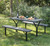 Outdoor Woodgrain Picnic Table Set with Metal Frame, Gray