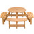 Wooden Outdoor Patio Garden Round Picnic Table with Bench, 8 Person