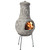 Outdoor Clay Chiminea Fireplace Sun Design Wood Burning Fire Pit with Sturdy Metal Stand, Barbecue, Cocktail Party, Cozy Nights Fire Pit