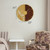 23.6” Modern Round Big Wall Clock, Decorative brown wood and gold Metal with Leaf Cutout Oversize Timepiece for Entryway Office Living Room Bedroom or Kitchen, Hanging Supplies Included, Unique Elegant Home Decor