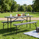 Gray Folding Picnic Table Set with Benches, Woodgrain Plastic Outdoor Dining Table with Steel Frame, Portable Foldable Picnic Bench Table for Patio, Backyard, Camping, Park, Seats 6