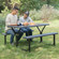 Outdoor Woodgrain Picnic Table Set with Metal Frame, Gray Outdoor Woodgrain Picnic Table Set with Metal Frame, Gray