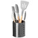 Basicwise Round Metal Utensil Holder Countertop Organizer with Drain Holes for Cooking Spoons, Spatulas, Cutlery, and Silverware Stylish Storage Solution for Kitchen Counter, Silver