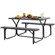 Gray Outdoor Picnic Table Set with Benches, Woodgrain Plastic Patio Table with Sturdy Metal Frame, Weather-Resistant Backyard Picnic Bench Table for Any Outdoor Space, Seats 6