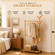 Basicwise Bamboo Garment Rack with Hanging Rod, Hooks & Bottom Shoe Shelf