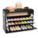 Basicwise Shoe Storage Bench with Leather Cushion – Classic Black Wooden Entryway, Fold-Out Hidden Double Shoe Rack, Easy Assembly, Comfortable Seat, Mudroom & Foyer Organizer