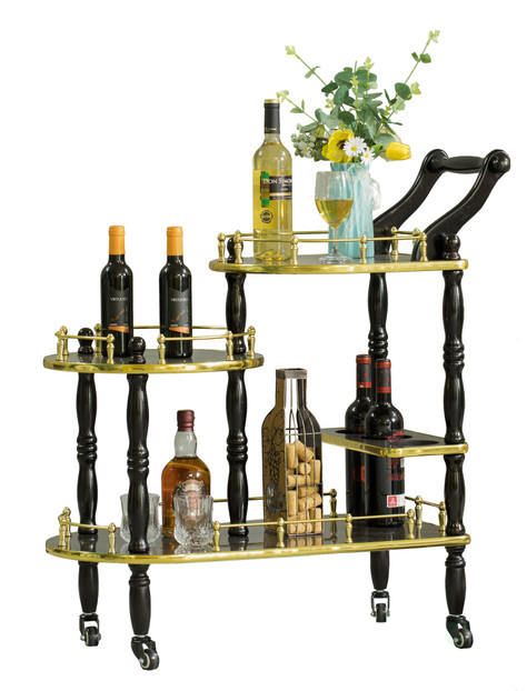 Serving Bar Cart Tea Trolley, 3 Tier Shelves on Rolling Wheels, Mobile Liquor Bar for Wine Beverage Dinner Party, Kitchen Storage Island Coffee Cabinet for Dining Living Room, Wood