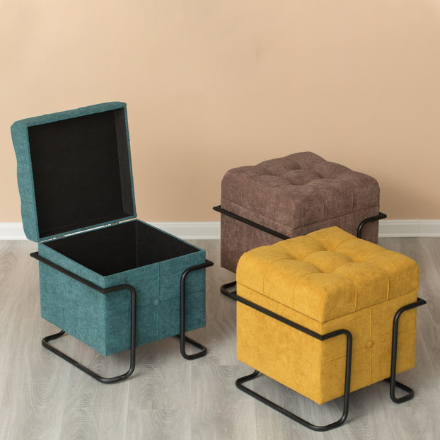 Buy Wholesale QI003941 Square Fabric Storage Ottoman with Black Metal Frame