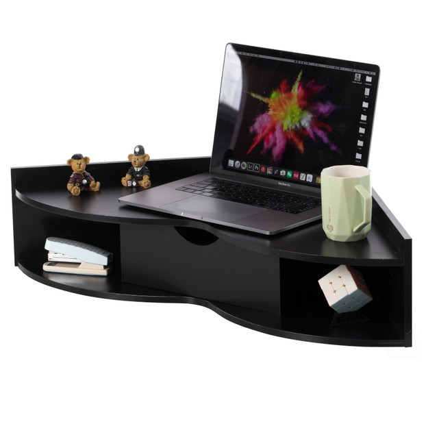 Corner Desk Heart  Shaped Wall Mounted Office Table with Drawer and Two Shelves Computer Writing Desk
