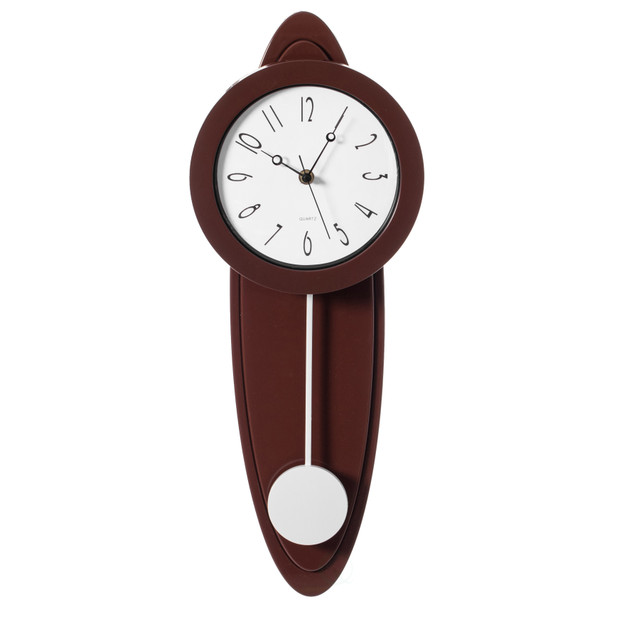 Modern Grandfather Brown Oval Pendulum Wood-Looking Plastic Wall Clock for Living Room, Kitchen, or Dining Room Modern Grandfather Brown Oval Pendulum Wood-Looking Plastic Wall Clock for Living Room, Kitchen, or Dining Room