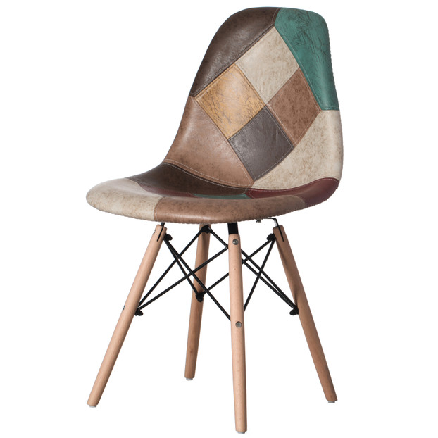 Modern Fabric Patchwork Chair with Leather and Suede Like Tones with Wooden Legs for Kitchen, Dining Room, Entryway, Living Room Modern Fabric Patchwork Chair with Leather and Suede Like Tones with Wooden Legs for Kitchen, Dining Room, Entryway, Living Room