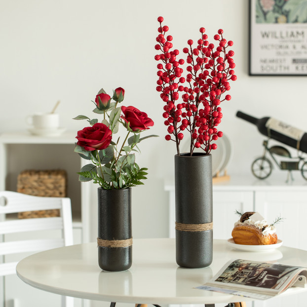 Decorative Modern Ceramic Cylinder Shape Table Vase Flower Holder with Rope Decorative Modern Ceramic Cylinder Shape Table Vase Flower Holder with Rope