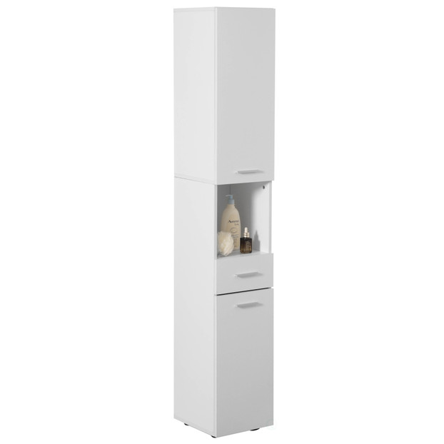 71.5 Inches Tall Thin Corner Shelf Floor Cabinet with 2 Doors, 1 Drawer, Freestanding Linen Tower Cabinet - Perfect for Bathroom, Living Room, Kitchen or Home Office, White