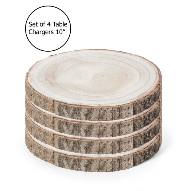 Barky Natural Wood Slabs Rustic Ornament Slice Tray Table Charger set of 4