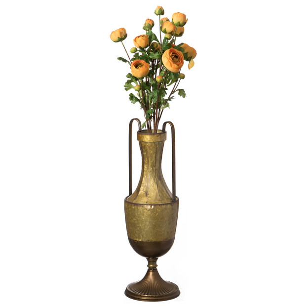 Decorative Antique Style Metal Jug Floor Vase with 2 Handles - Vintage Inspired Rustic Design for Entryway, Living Room, or Dining Room - Tall Elegant Home Decor Accent - Classic Metal Vase