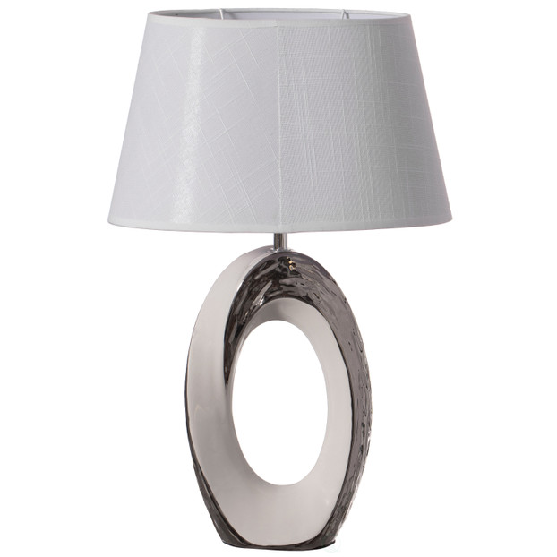 Table Lamps, Decorative Ceramic Table Lamp 19 inch, with Silver and White Oval Stand and White Cotton Lampshade, Unique Lamp for Home Decor Living Room or Bedroom,"