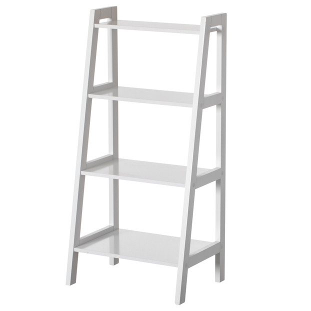 Basicwise 4 Tier Freestanding Ladder Shelf Open Bookcase and Display Rack for Books Plants & Decorative Accessories Stylish Storage & Organization Solution for Living Room Bedroom or Office Décor