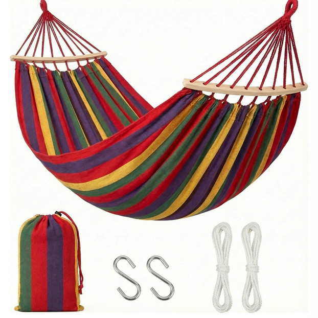 Gardenised Hammock with Wood Spreader Bars Portable Outdoor Hanging Design with Carry Bag and Ropes for Garden Backyard Patio Camping & Travel Use