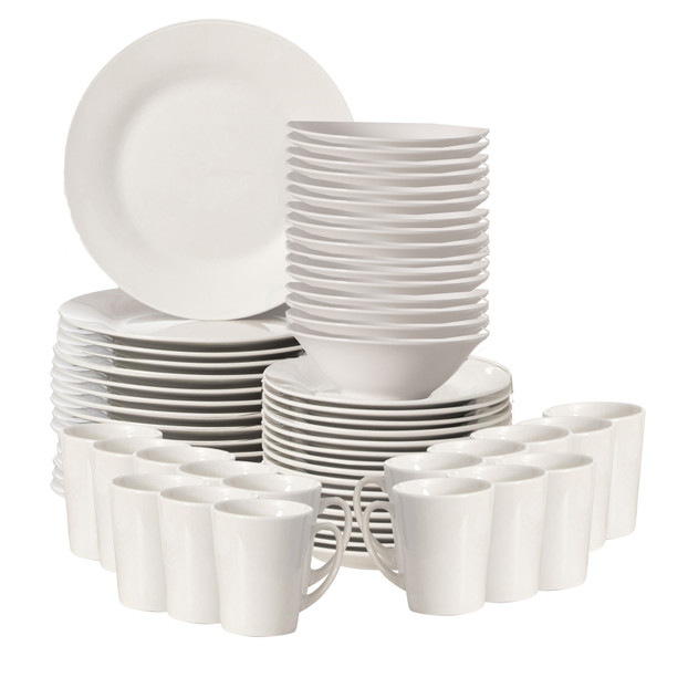 48 PC Rimmed Dinnerware Set for 12 Person | Mugs, Salad and Dinner Plates and Bowls Sets, Dishes with Highly Chip and Crack Resistant, Dishwasher and Microwave Safe, White