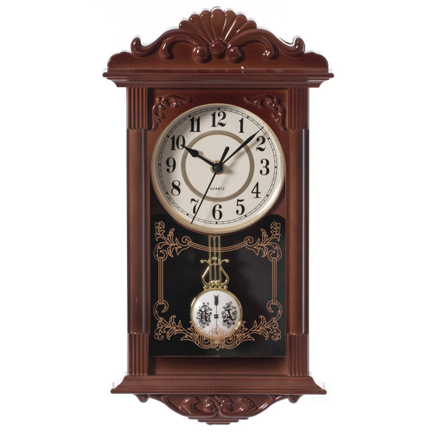 Clockswise Decorative Grandfather-Style Wall Clock Vintage-Inspired Design Realistic Wood-Grain Texture Distressed Finish Battery-Operated for Home Office Living Room Kitchen Entryway