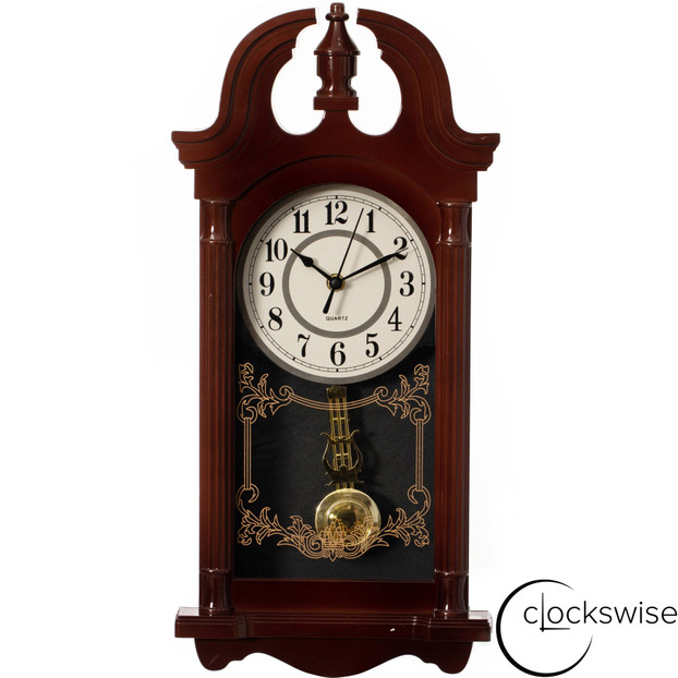 Clockswise 20" Plastic Grandfather Clock Realistic Wood-Grain Finish with Swinging Pendulum and Chiming Sound Battery-Operated Decorative Wall Accent for Home Office Living Room Kitchen Hallway