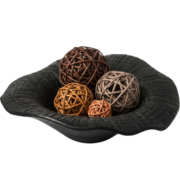 Uniquewise Round Decorative Plates Black Finish Resin Accent for Table Countertop Console Shelf Kitchen Display Centerpiece for Living Room Entryway and Home Decor