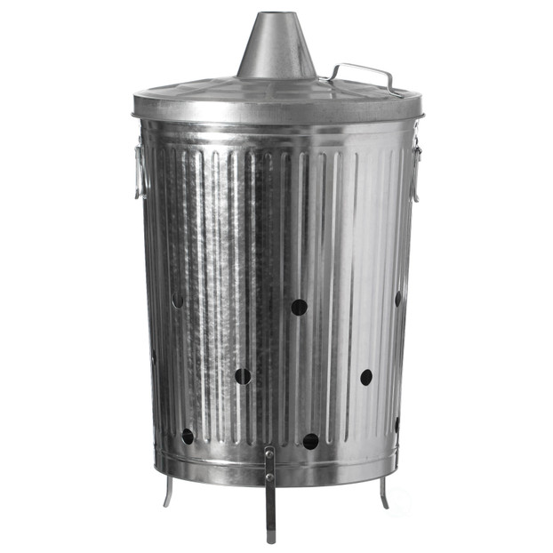 Silver Outdoor Galvanized Metal Garden Incinerator Can, for Yard, Patio, and Backyard